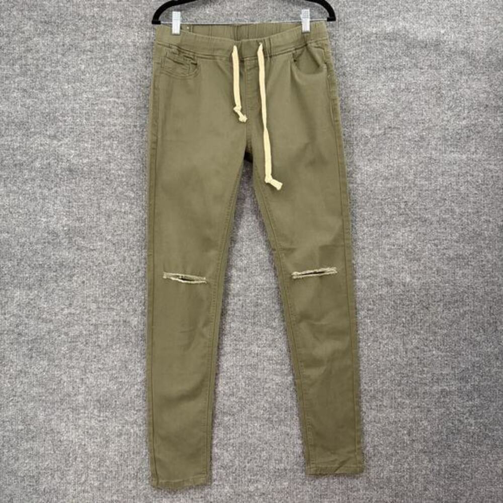 American Bazi Womens Pull On Skinny Pants Size XL Olive Green Distressed Militar